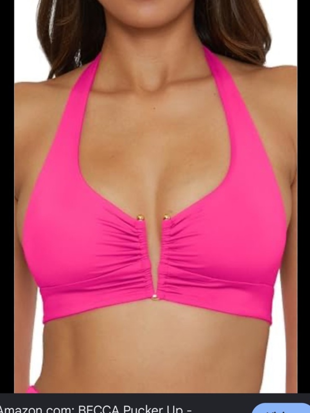 BECCA Vibrant Fuchsia Swim Top with Gold Accents top small / bottom medium